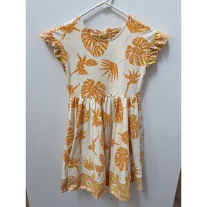 Finding Foxtale Island Escape Dress Girls Orange & Cream Tropical Print Dress W/